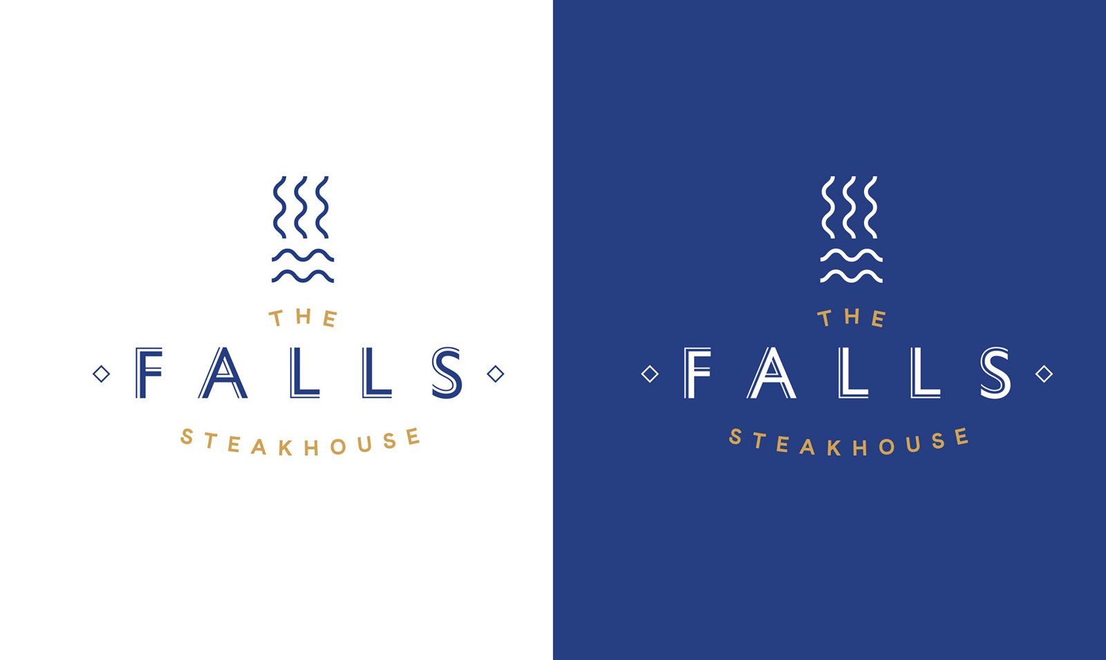The Falls Steakhouse logo on white and navy