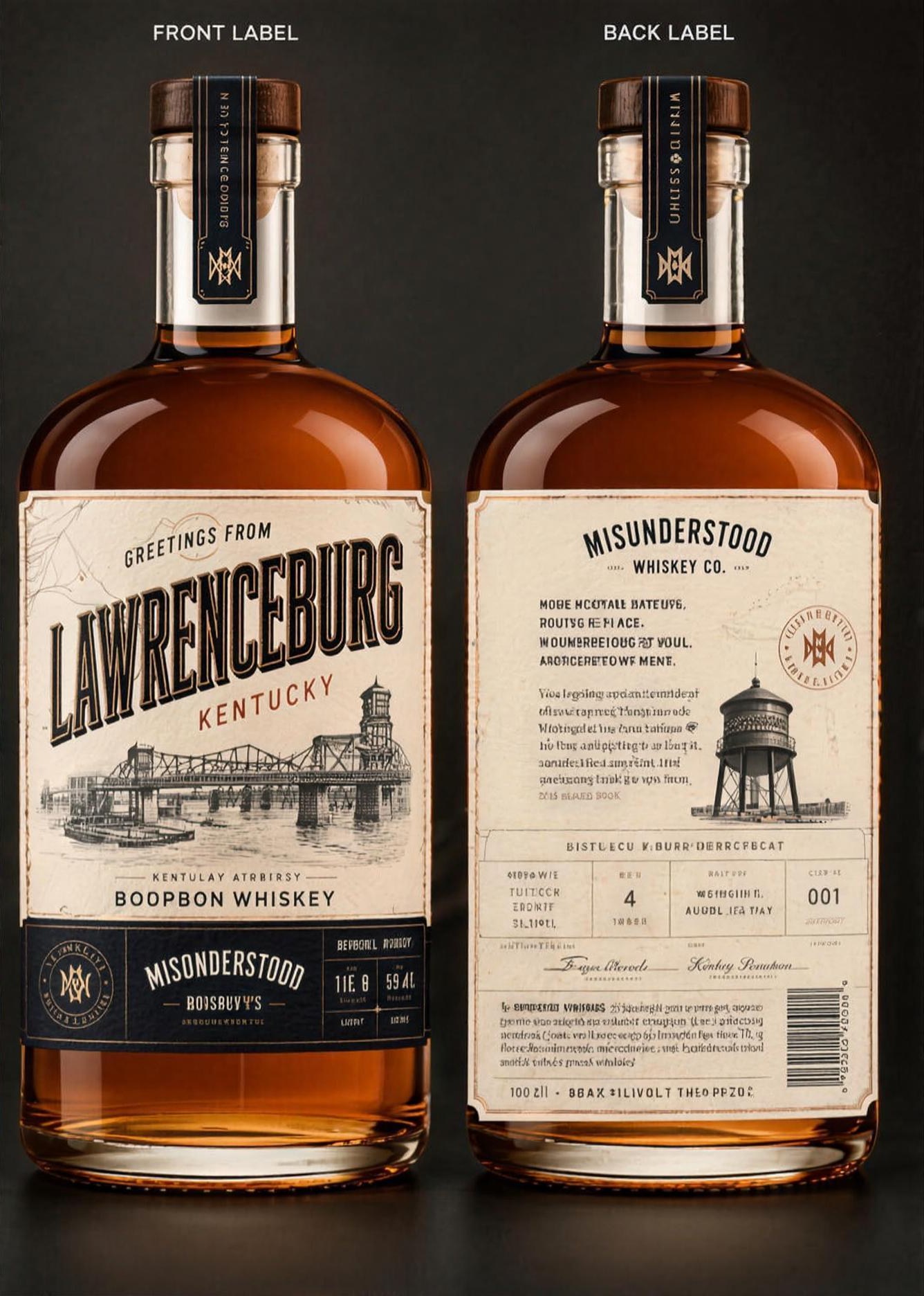 Front and back labels on the Lawrenceburg bottle